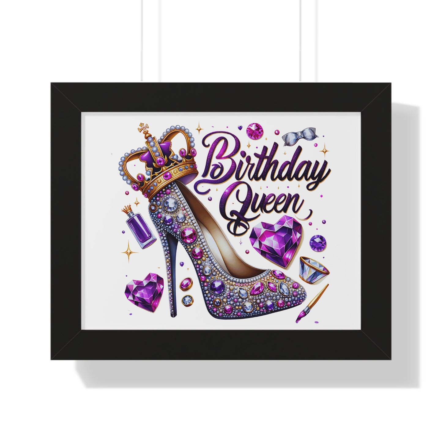 Birthday Queen Framed Horizontal Poster - Glamorous Gift for Her