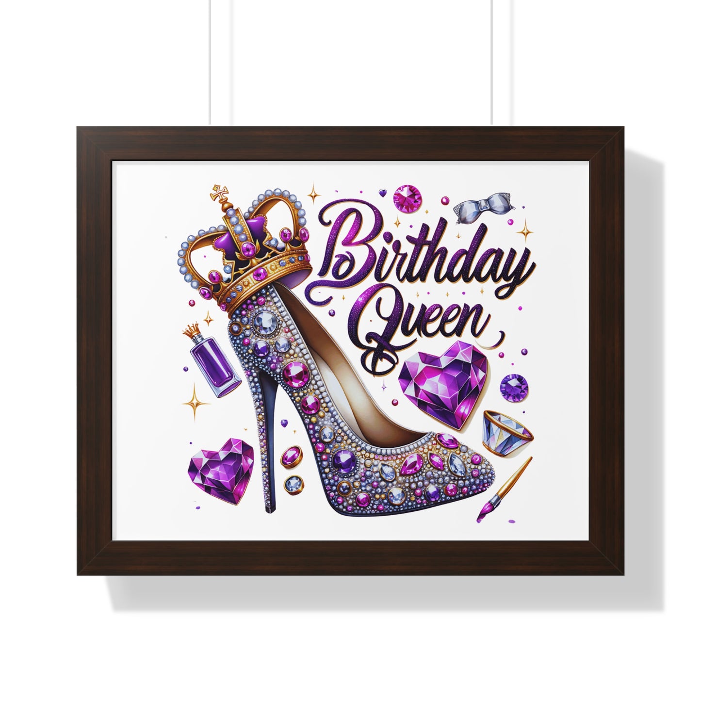 Birthday Queen Framed Horizontal Poster - Glamorous Gift for Her