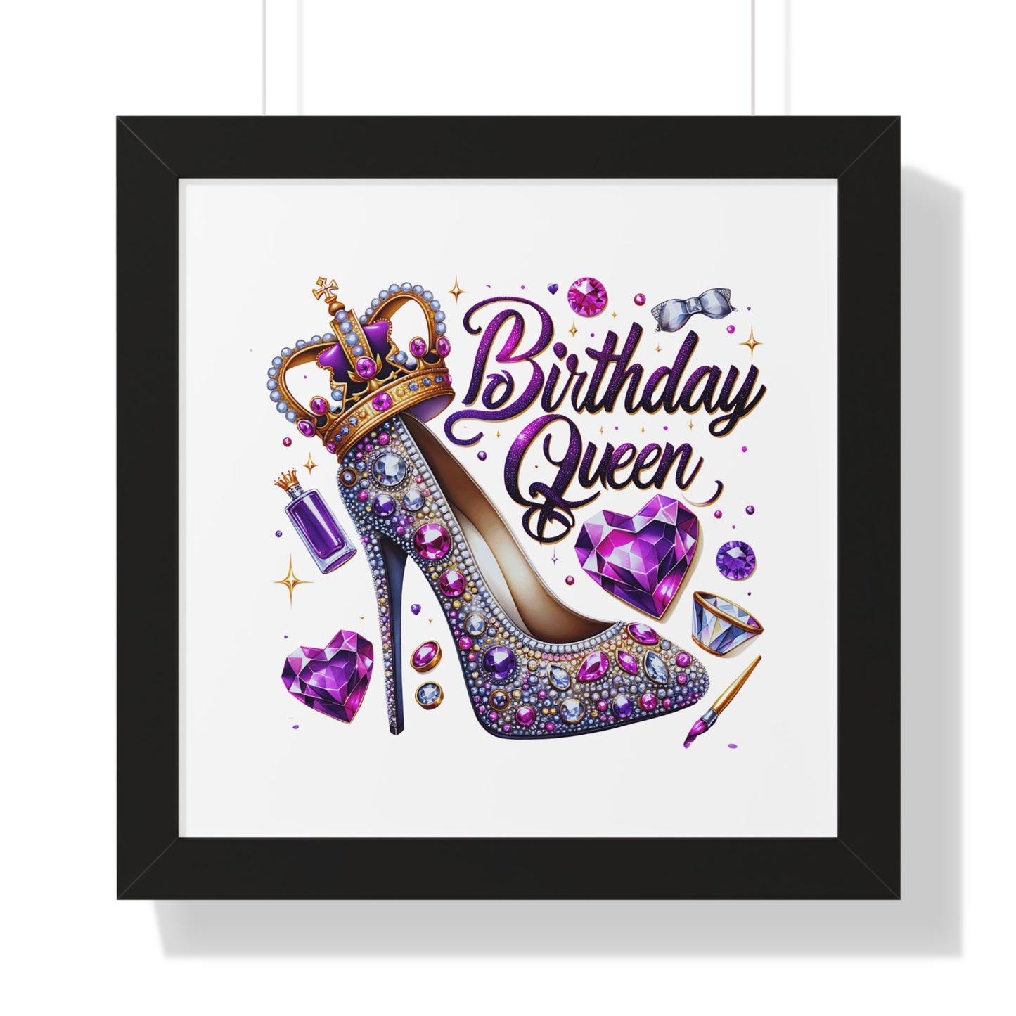 Birthday Queen Framed Horizontal Poster - Glamorous Gift for Her