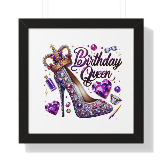 Birthday Queen Framed Horizontal Poster - Glamorous Gift for Her