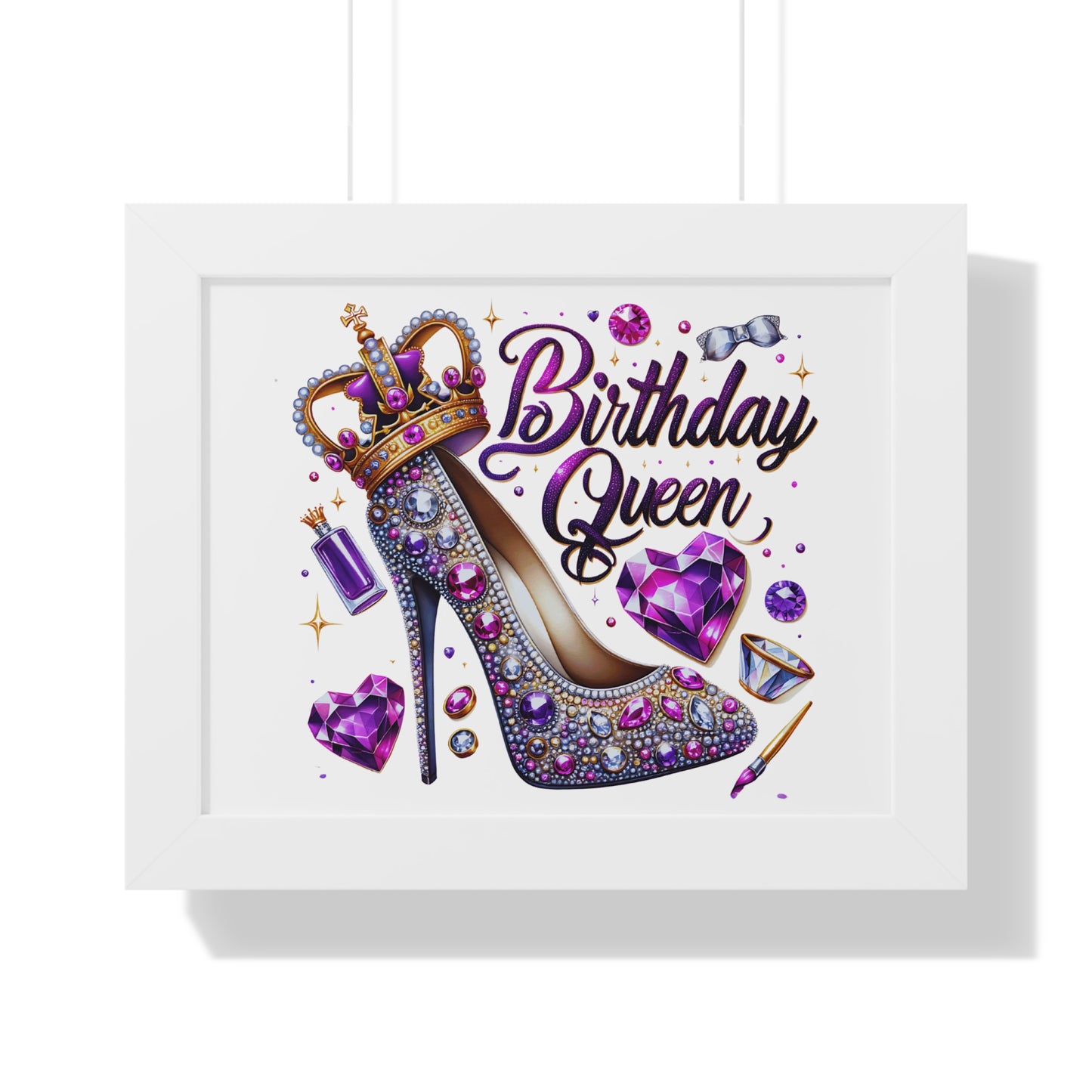 Birthday Queen Framed Horizontal Poster - Glamorous Gift for Her