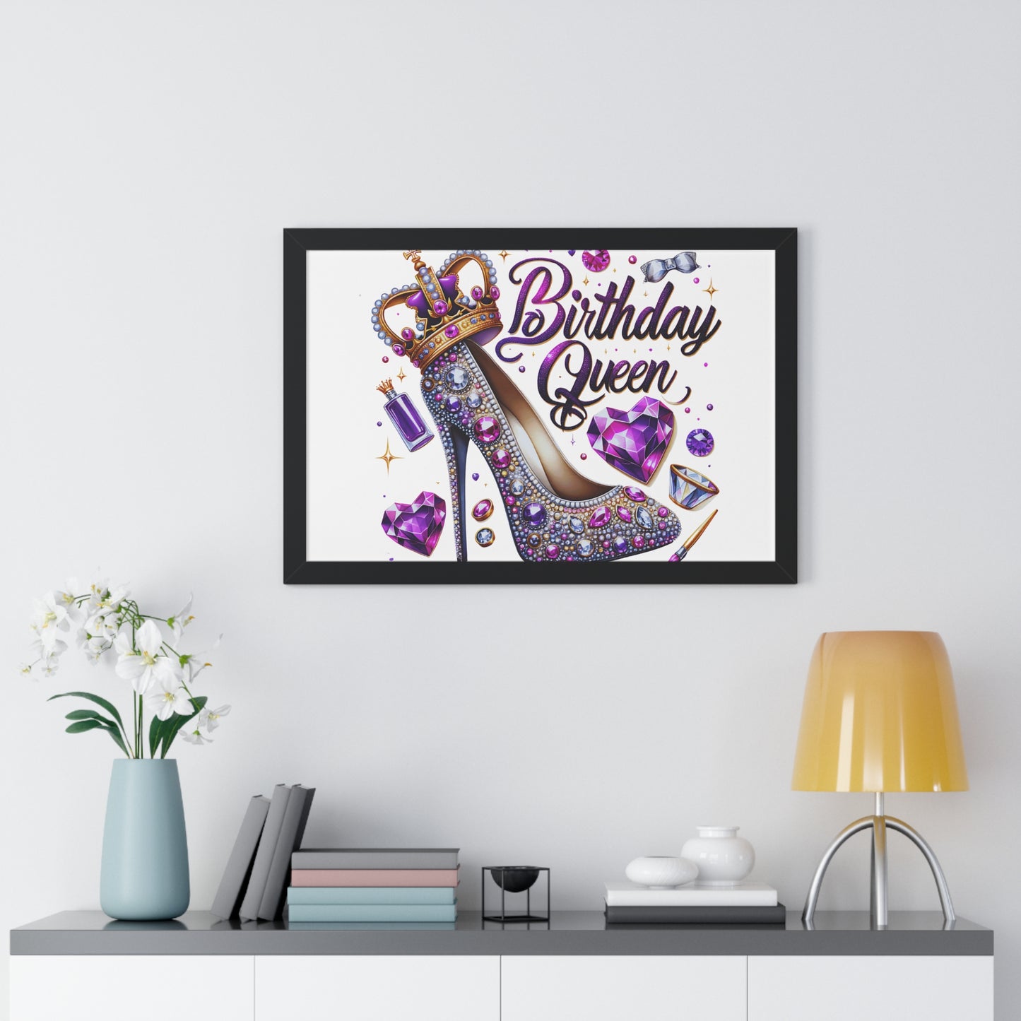 Birthday Queen Framed Horizontal Poster - Glamorous Gift for Her