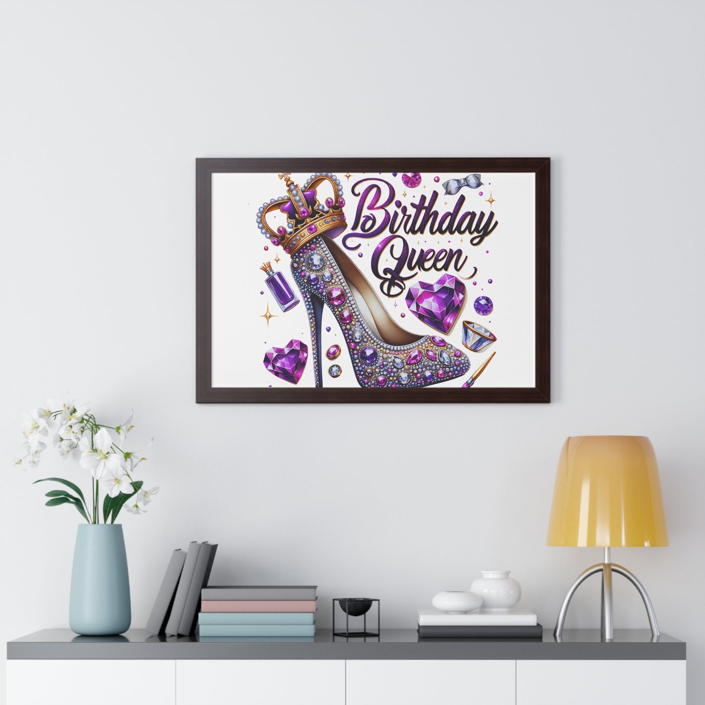 Birthday Queen Framed Horizontal Poster - Glamorous Gift for Her