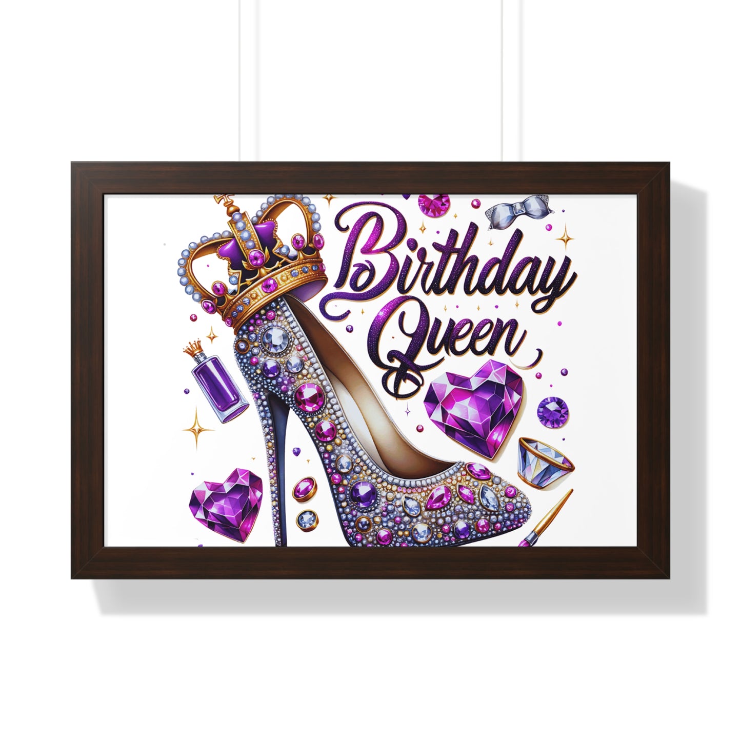 Birthday Queen Framed Horizontal Poster - Glamorous Gift for Her