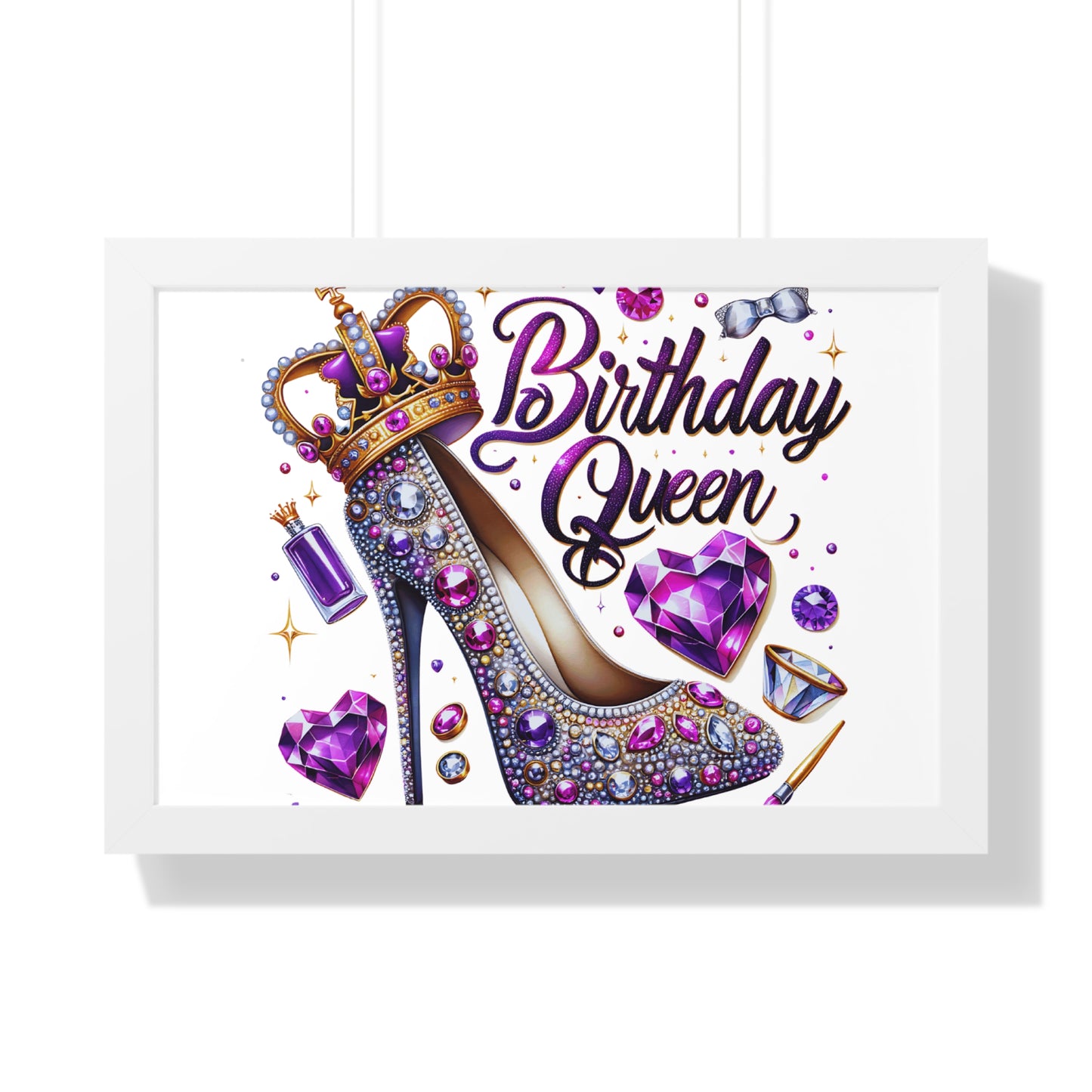 Birthday Queen Framed Horizontal Poster - Glamorous Gift for Her