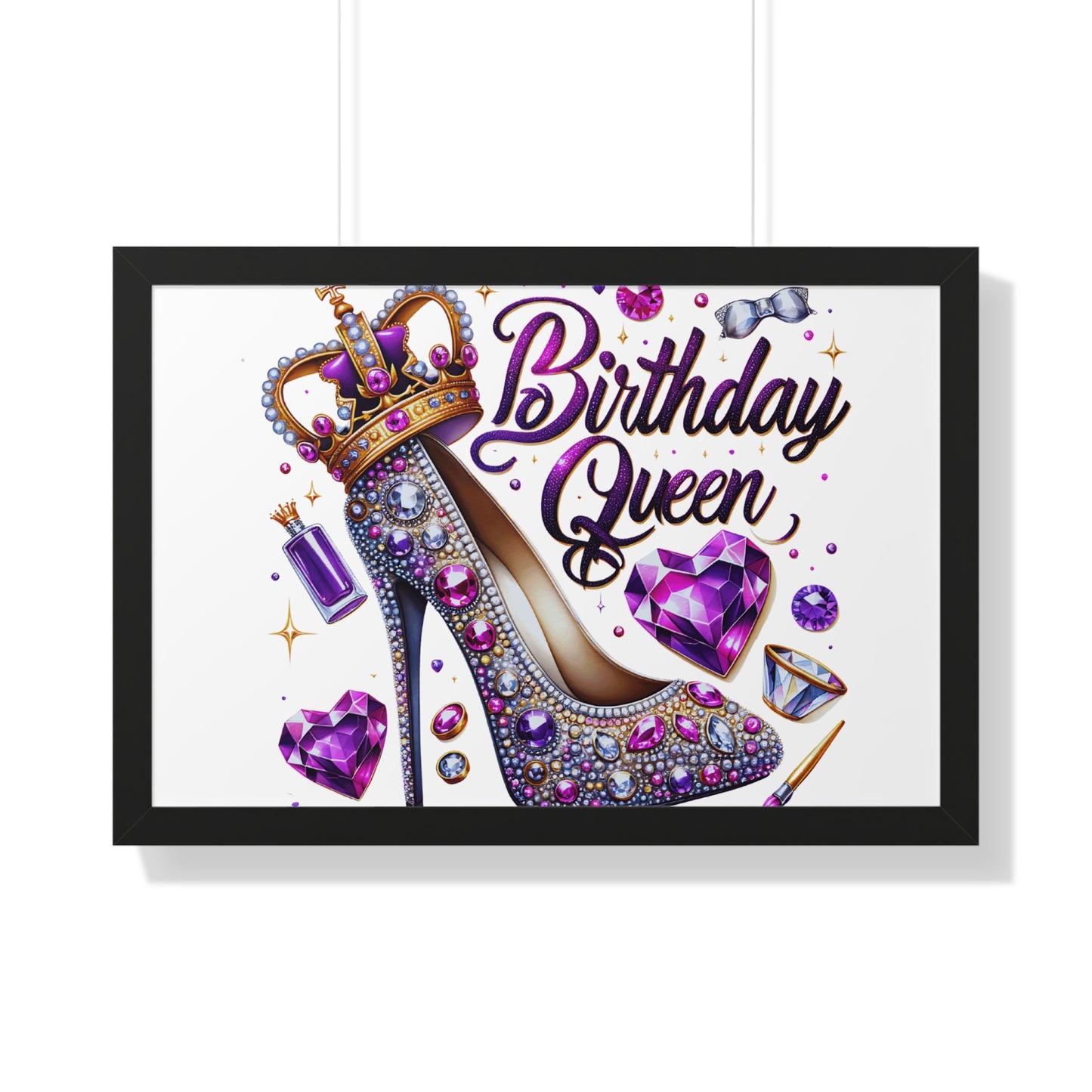 Birthday Queen Framed Horizontal Poster - Glamorous Gift for Her