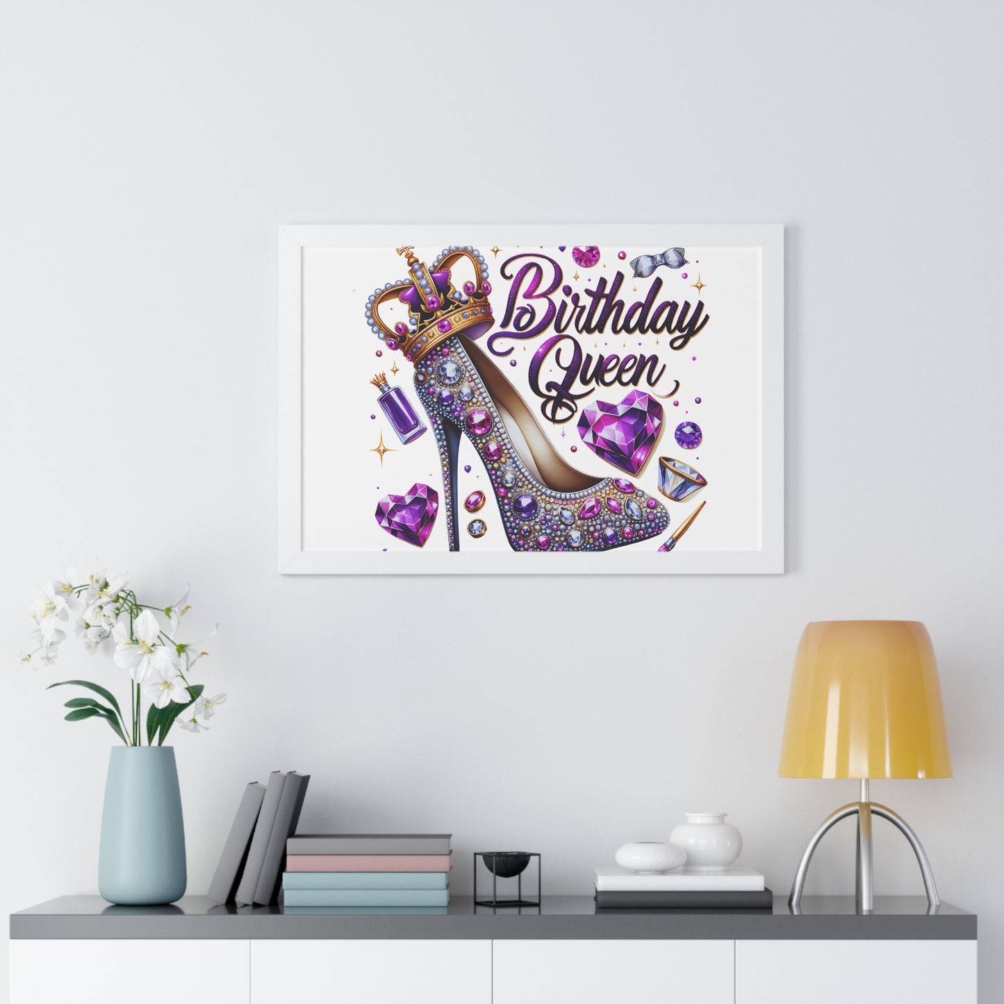 Birthday Queen Framed Horizontal Poster - Glamorous Gift for Her