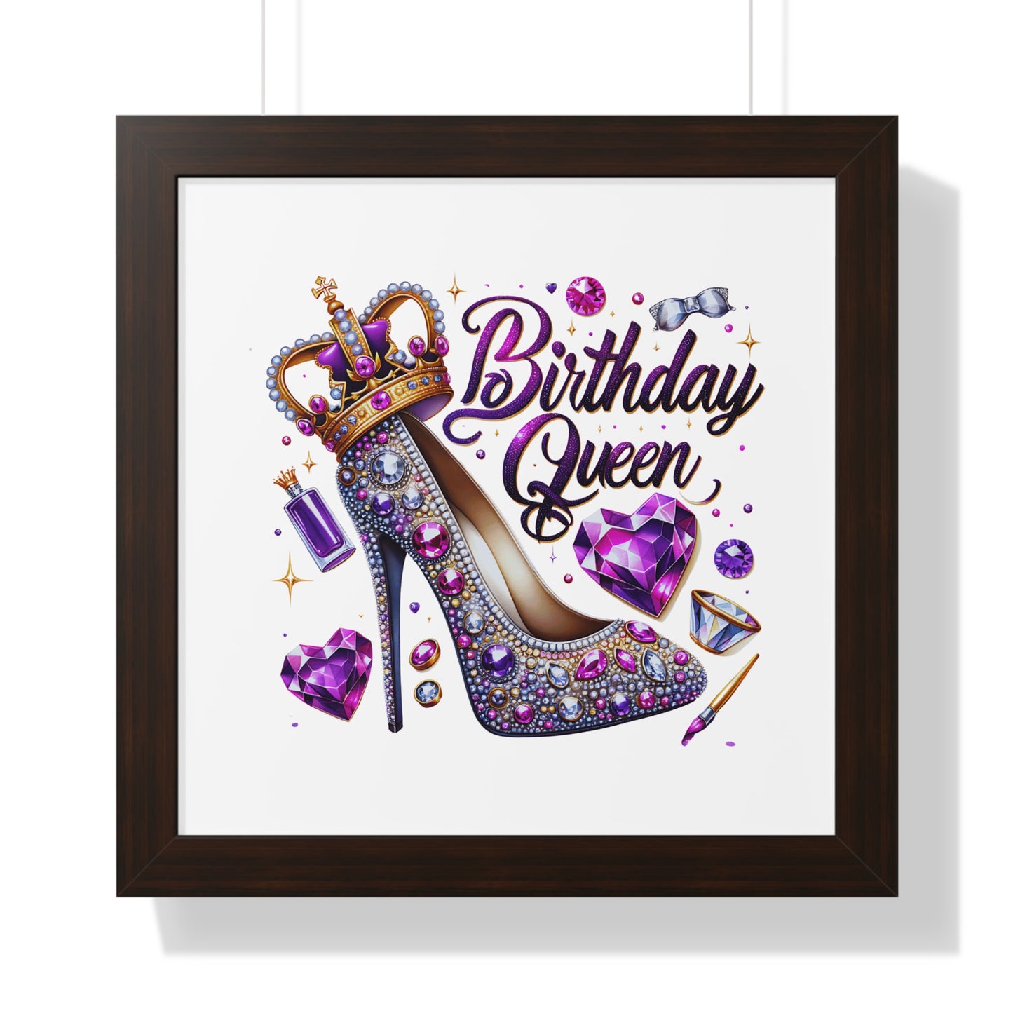 Birthday Queen Framed Horizontal Poster - Glamorous Gift for Her