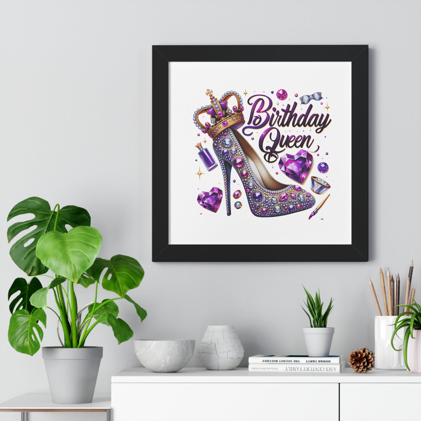 Birthday Queen Framed Horizontal Poster - Glamorous Gift for Her