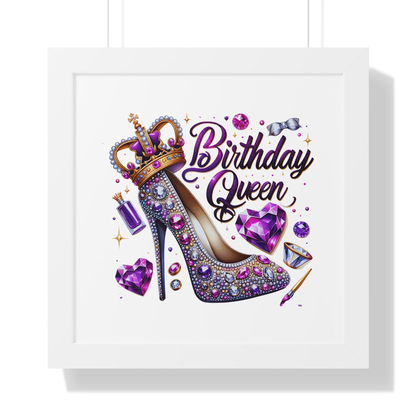 Birthday Queen Framed Horizontal Poster - Glamorous Gift for Her