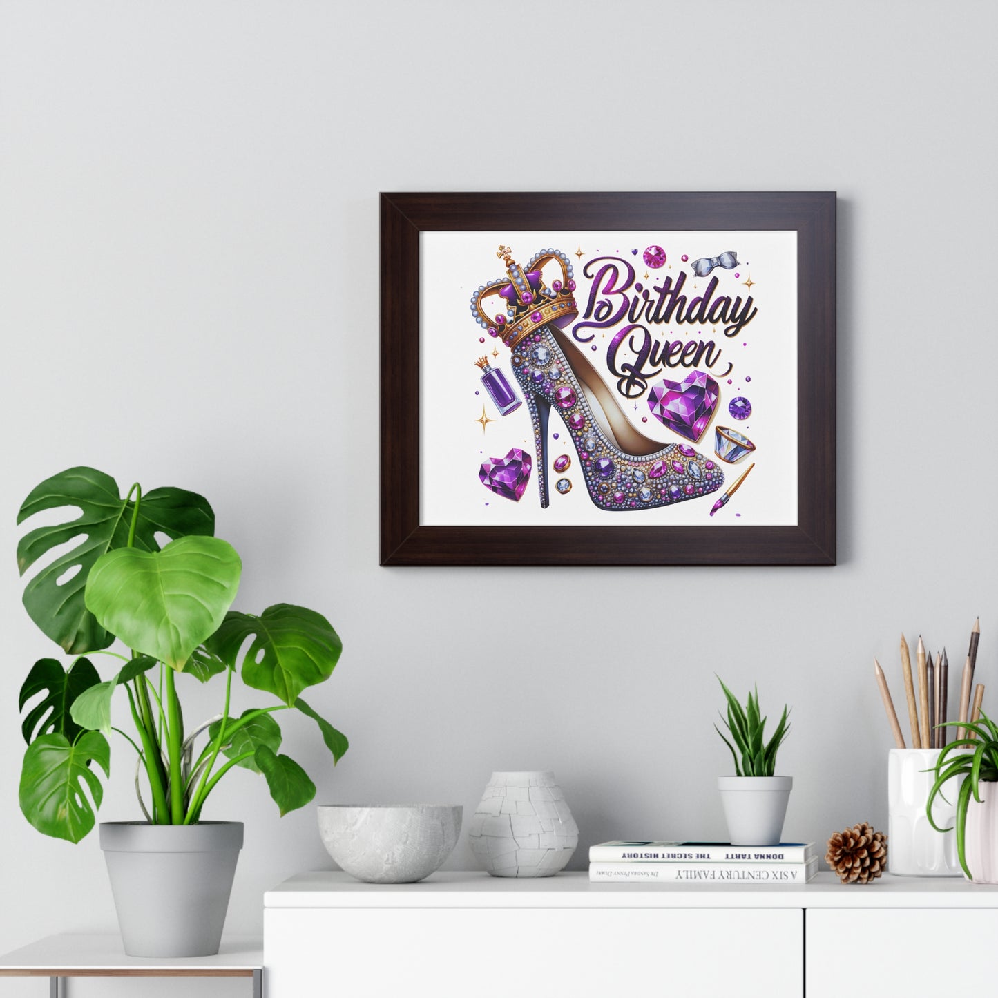 Birthday Queen Framed Horizontal Poster - Glamorous Gift for Her
