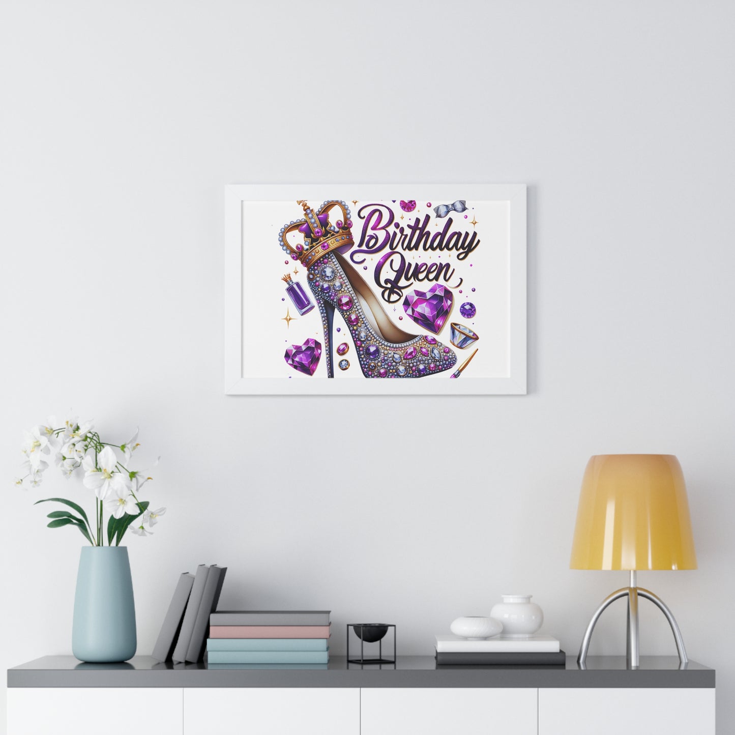 Birthday Queen Framed Horizontal Poster - Glamorous Gift for Her
