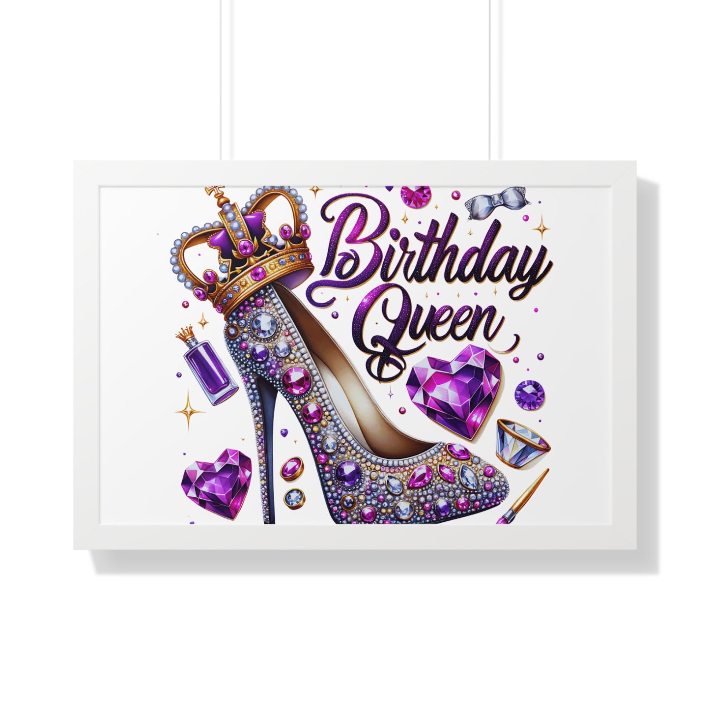 Birthday Queen Framed Horizontal Poster - Glamorous Gift for Her