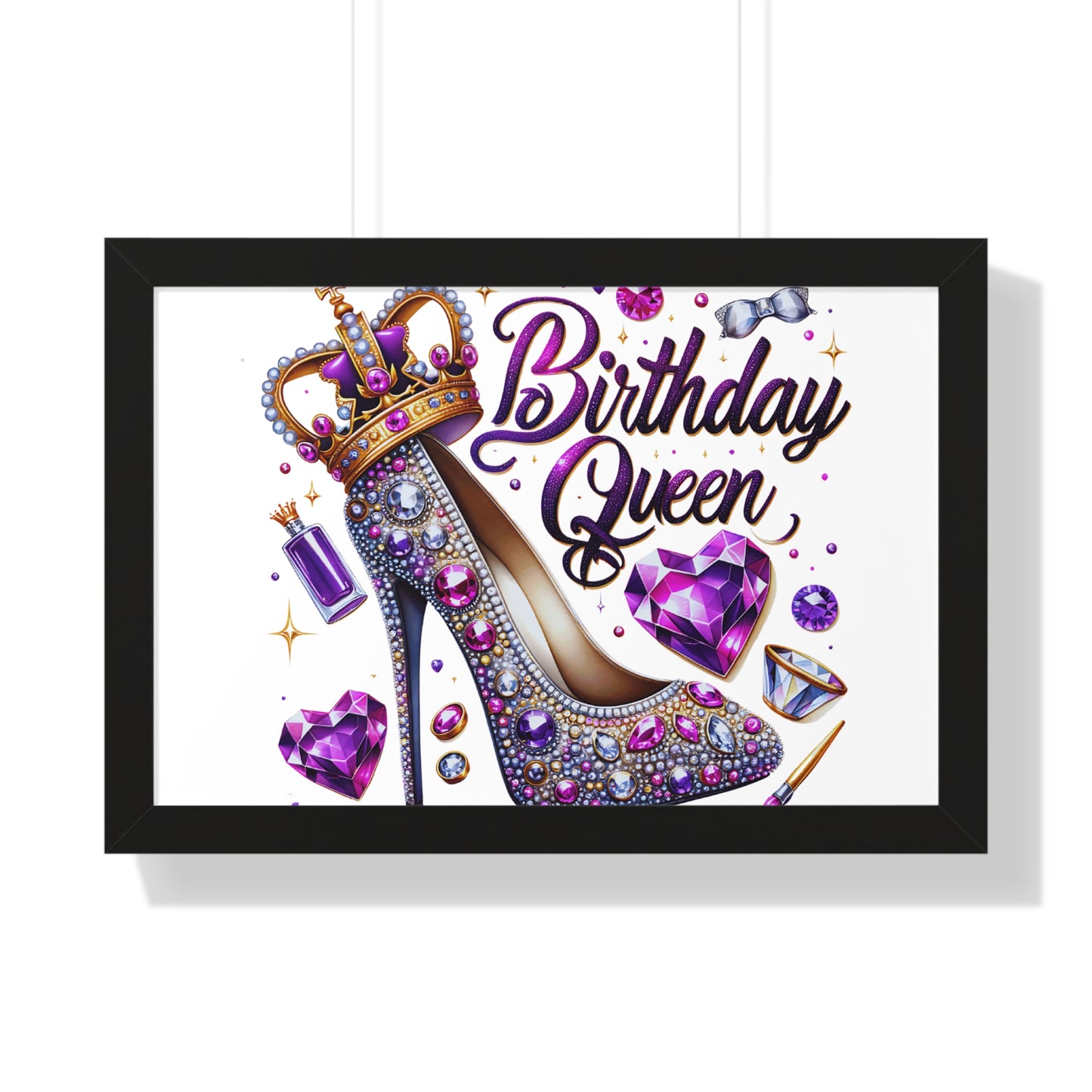 Birthday Queen Framed Horizontal Poster - Glamorous Gift for Her