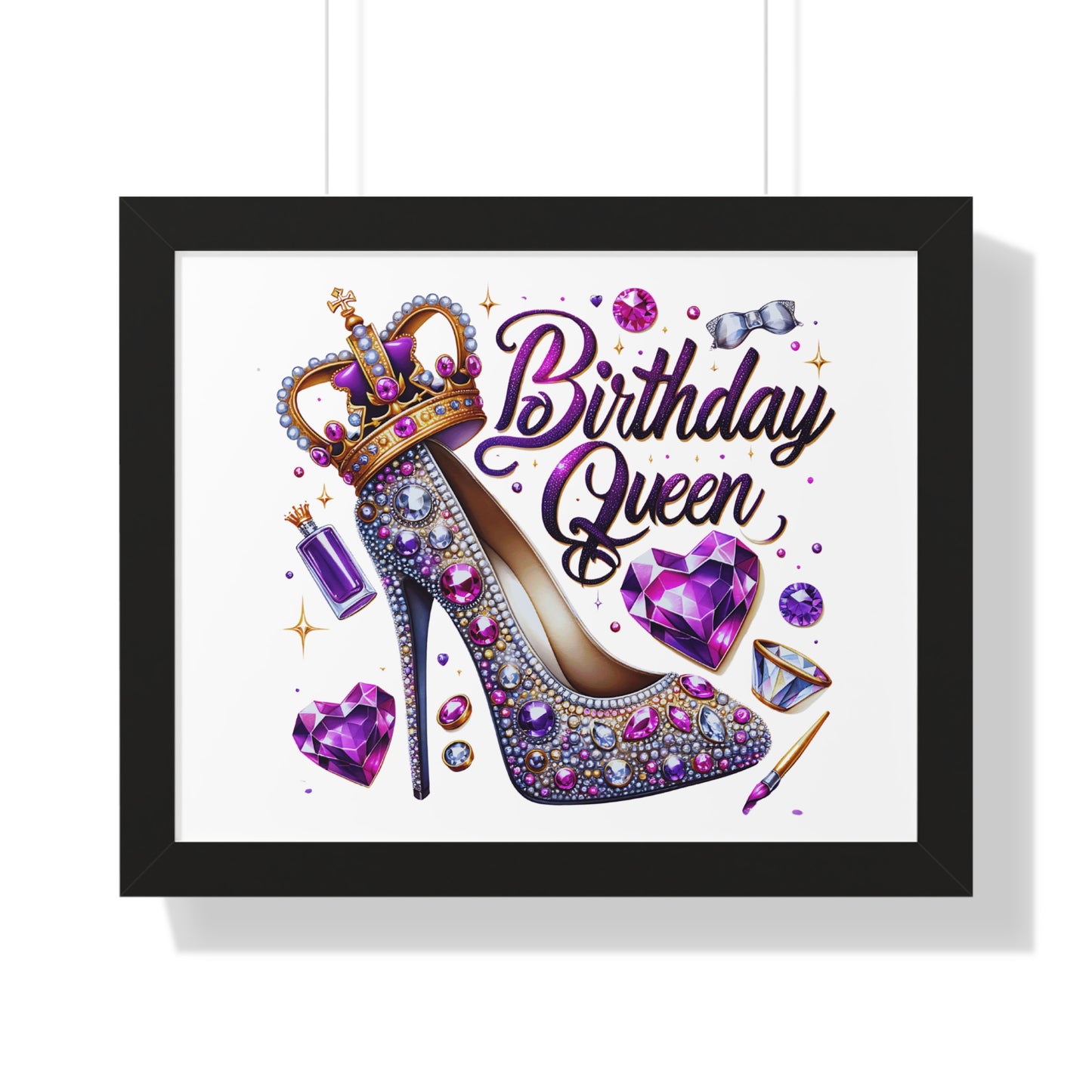 Birthday Queen Framed Horizontal Poster - Glamorous Gift for Her