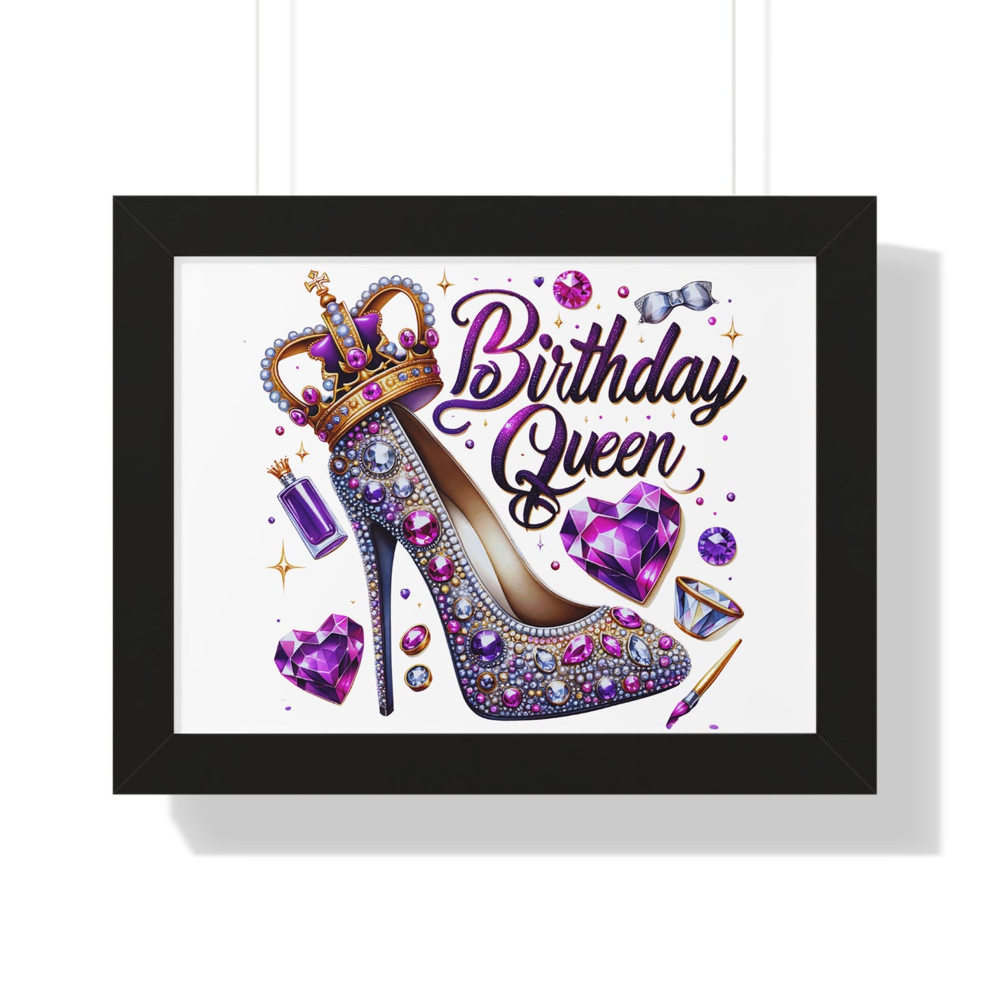 Birthday Queen Framed Horizontal Poster - Glamorous Gift for Her