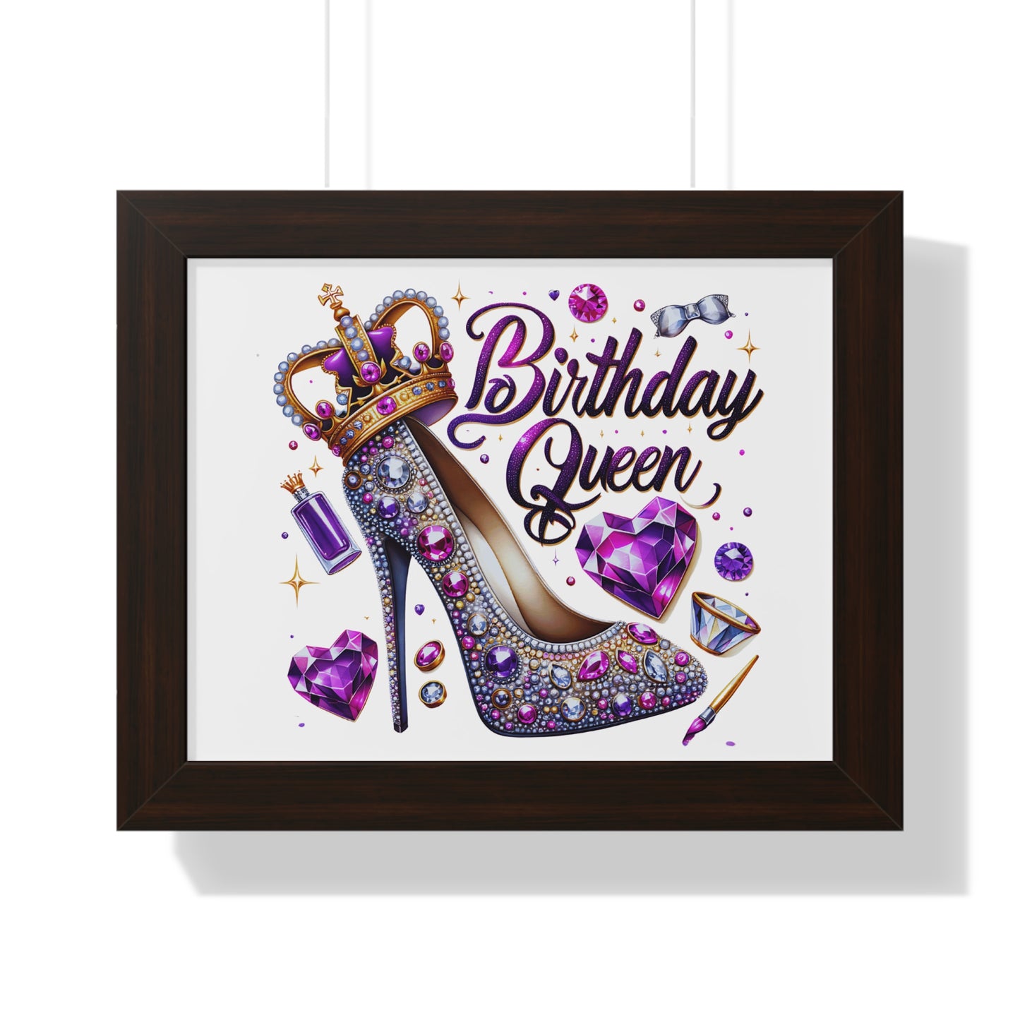 Birthday Queen Framed Horizontal Poster - Glamorous Gift for Her