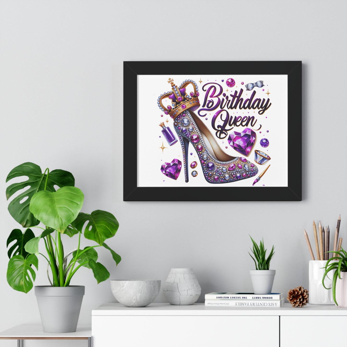 Birthday Queen Framed Horizontal Poster - Glamorous Gift for Her