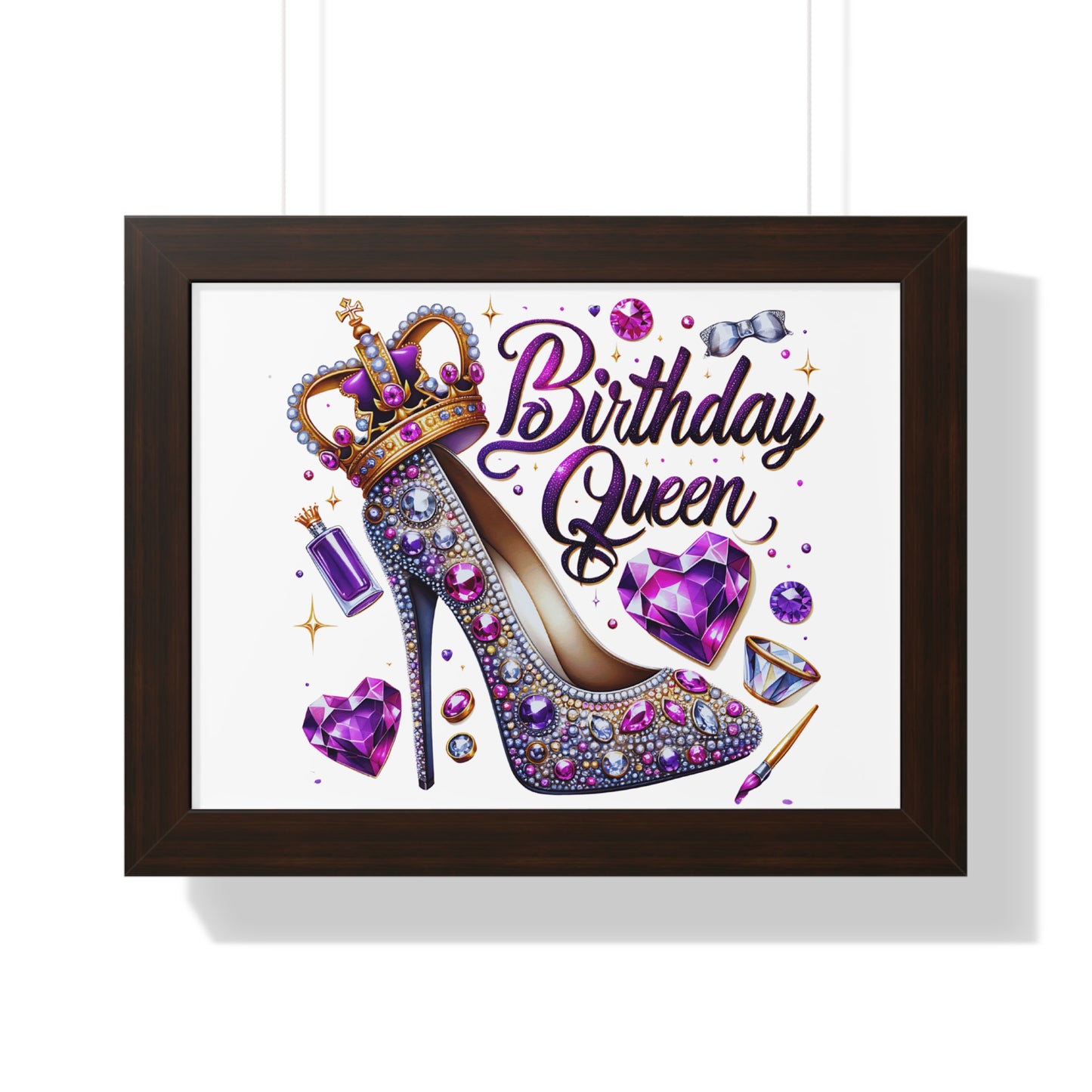 Birthday Queen Framed Horizontal Poster - Glamorous Gift for Her