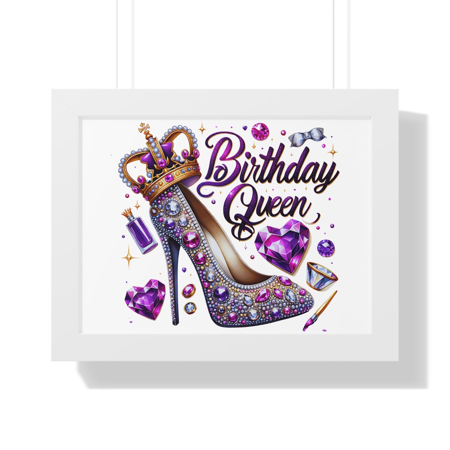 Birthday Queen Framed Horizontal Poster - Glamorous Gift for Her