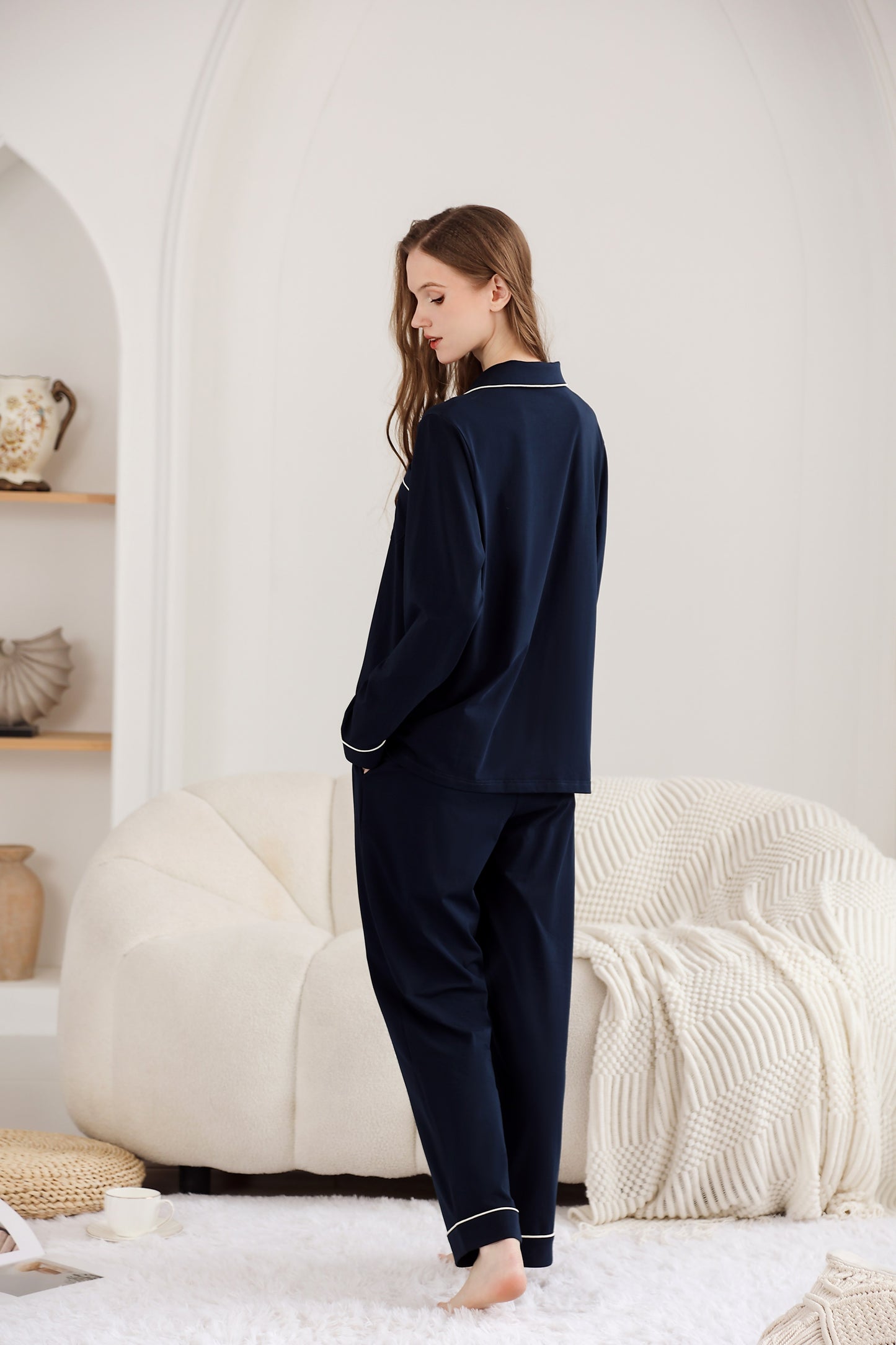 Womens Pajama Sets Comfy Fall Winter Pajama Set Long Sleeve Sleepwear 2 Pcs Pjs Nightwear S-XXL