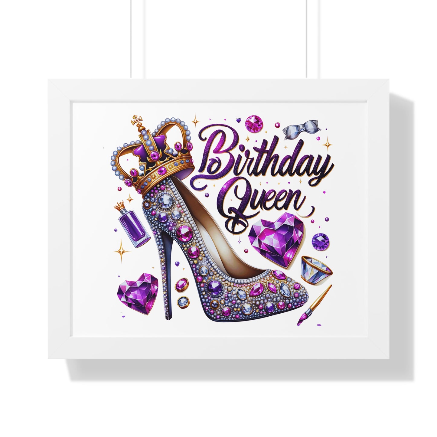 Birthday Queen Framed Horizontal Poster - Glamorous Gift for Her