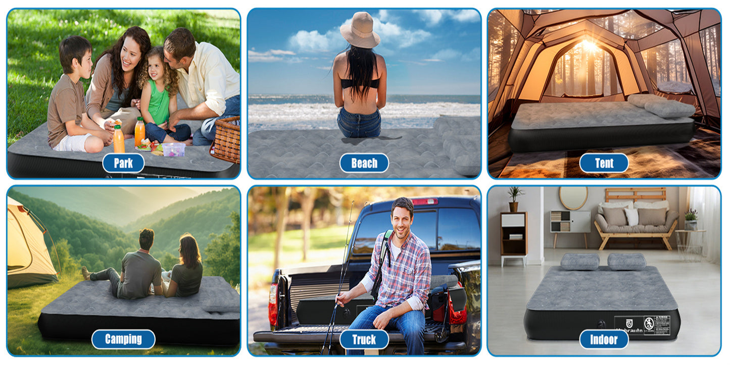 Full Size Truck Inflatable Mattress, Fits For 5.5-6.5 Ft Trucks, Inflatable Pickup Truck  Air Bed, With Phone Slot And Cup Slot, 2 Pillows, Suitable For Outdoor And Indoor