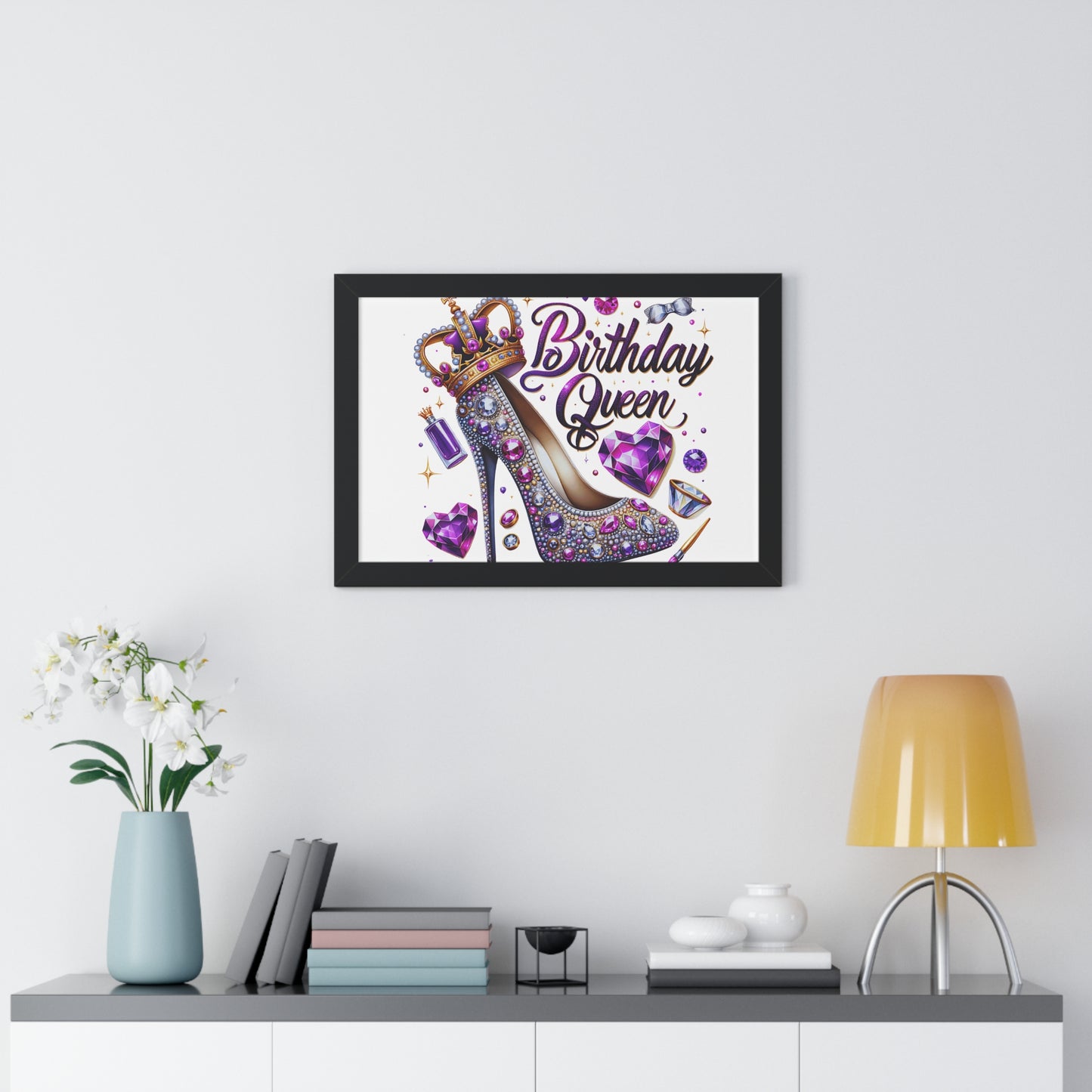 Birthday Queen Framed Horizontal Poster - Glamorous Gift for Her