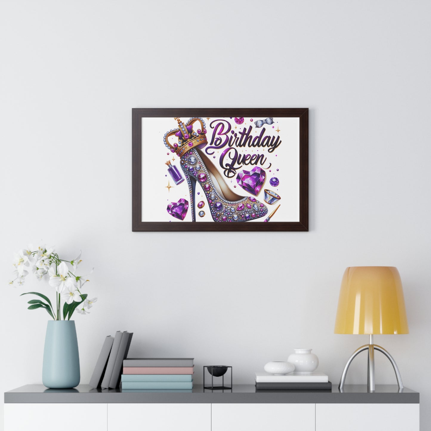 Birthday Queen Framed Horizontal Poster - Glamorous Gift for Her