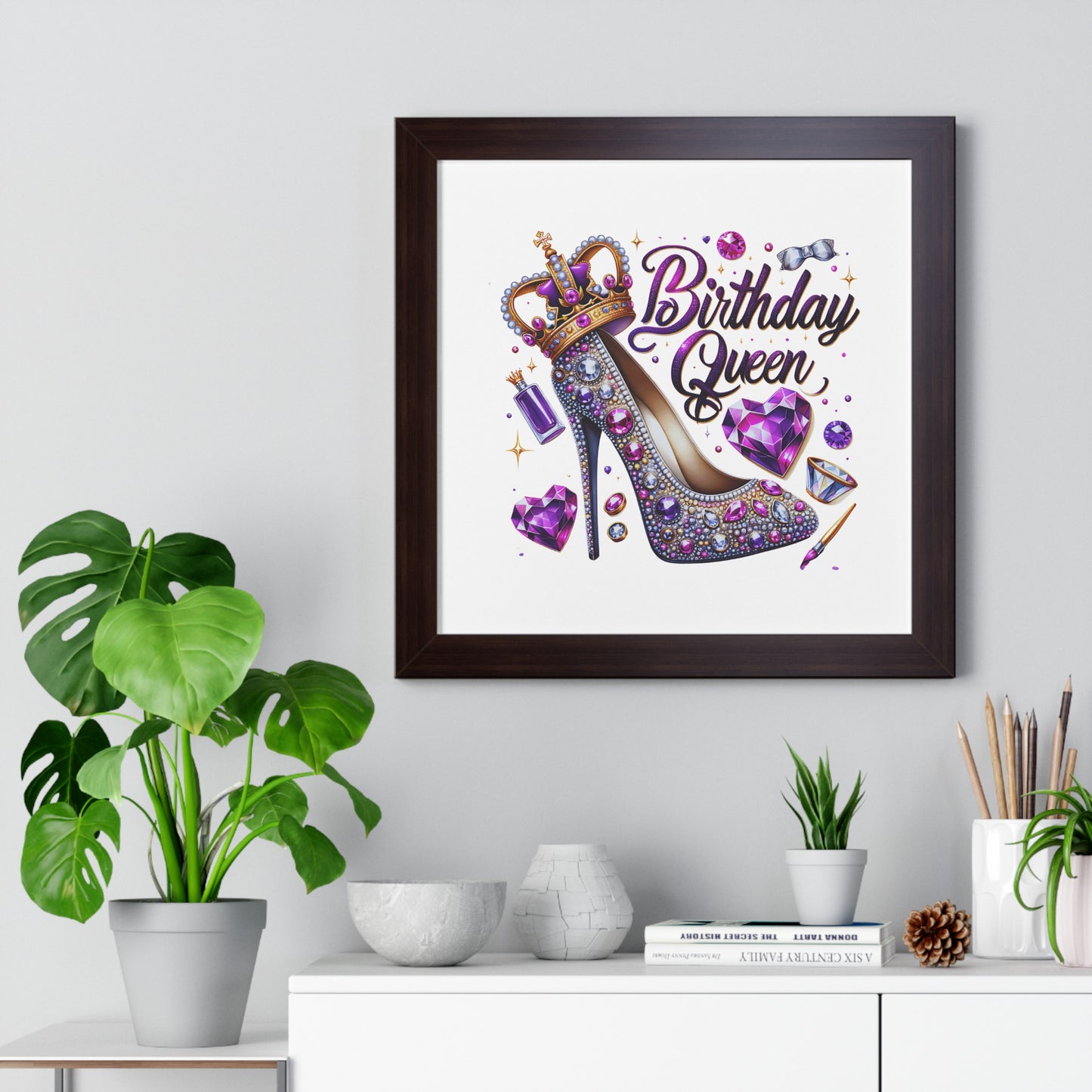 Birthday Queen Framed Horizontal Poster - Glamorous Gift for Her