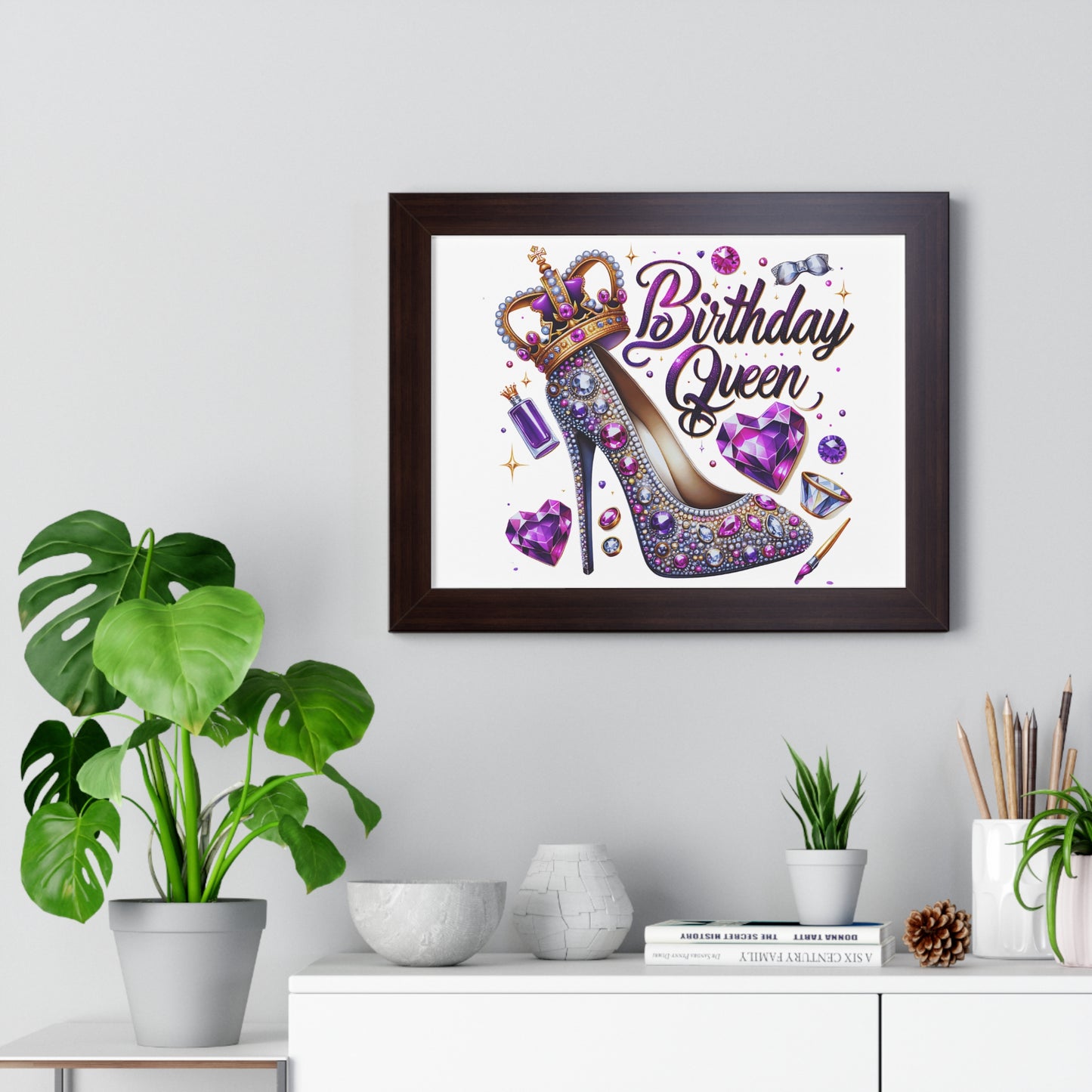 Birthday Queen Framed Horizontal Poster - Glamorous Gift for Her
