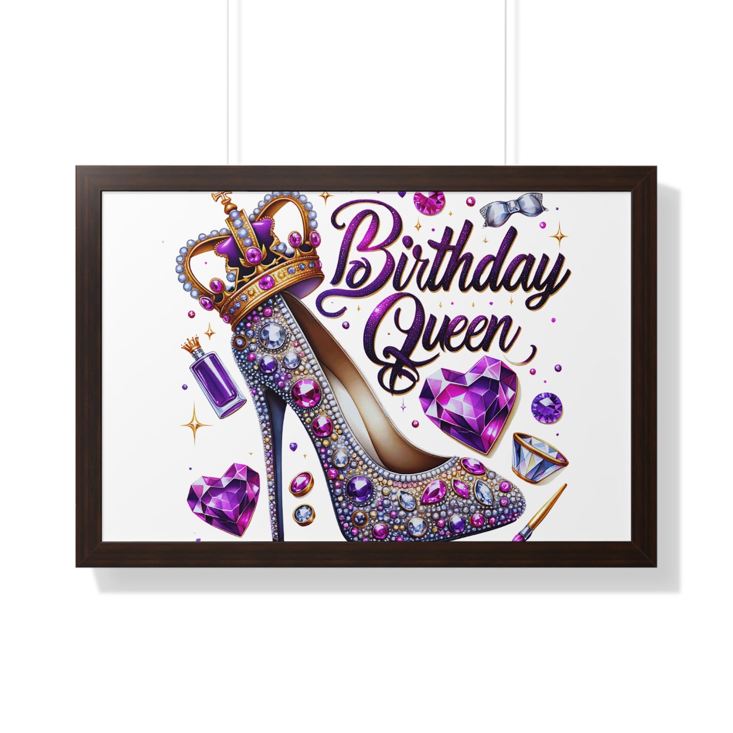 Birthday Queen Framed Horizontal Poster - Glamorous Gift for Her