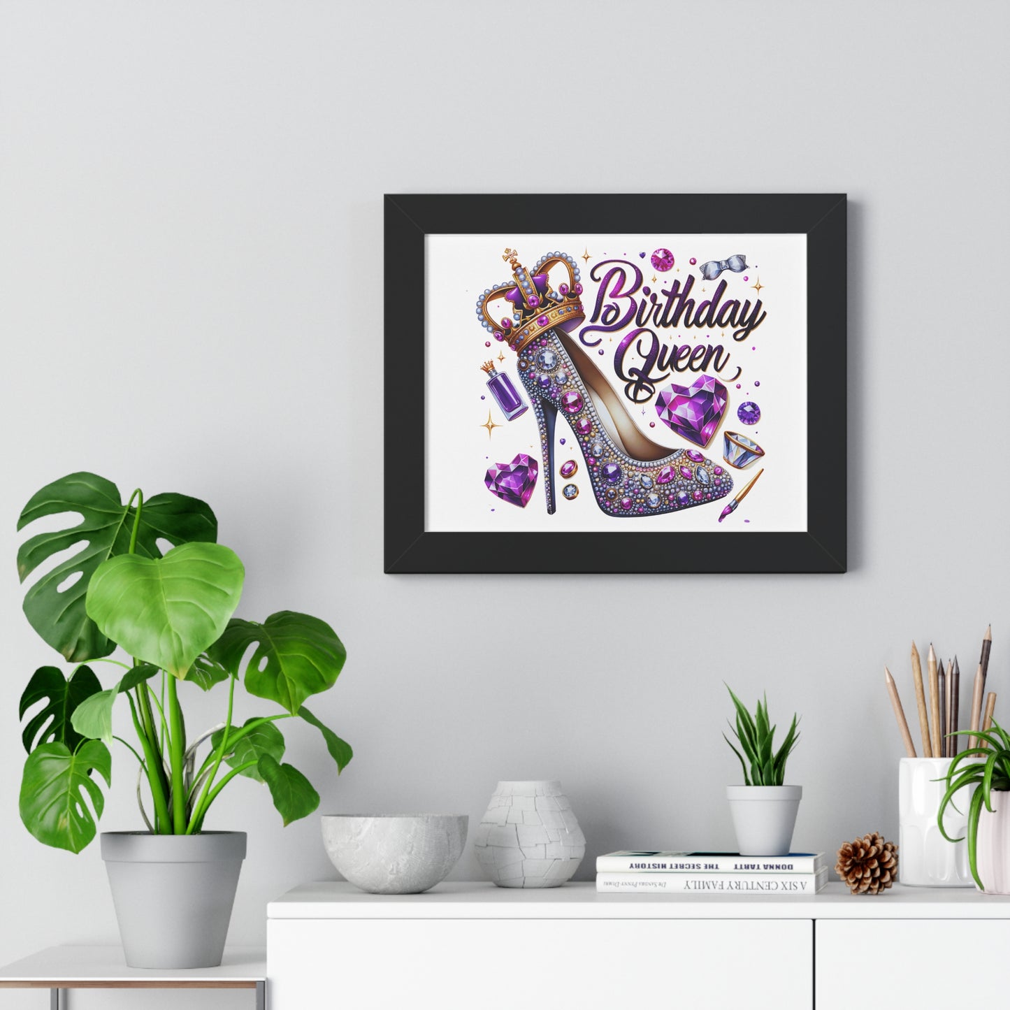 Birthday Queen Framed Horizontal Poster - Glamorous Gift for Her