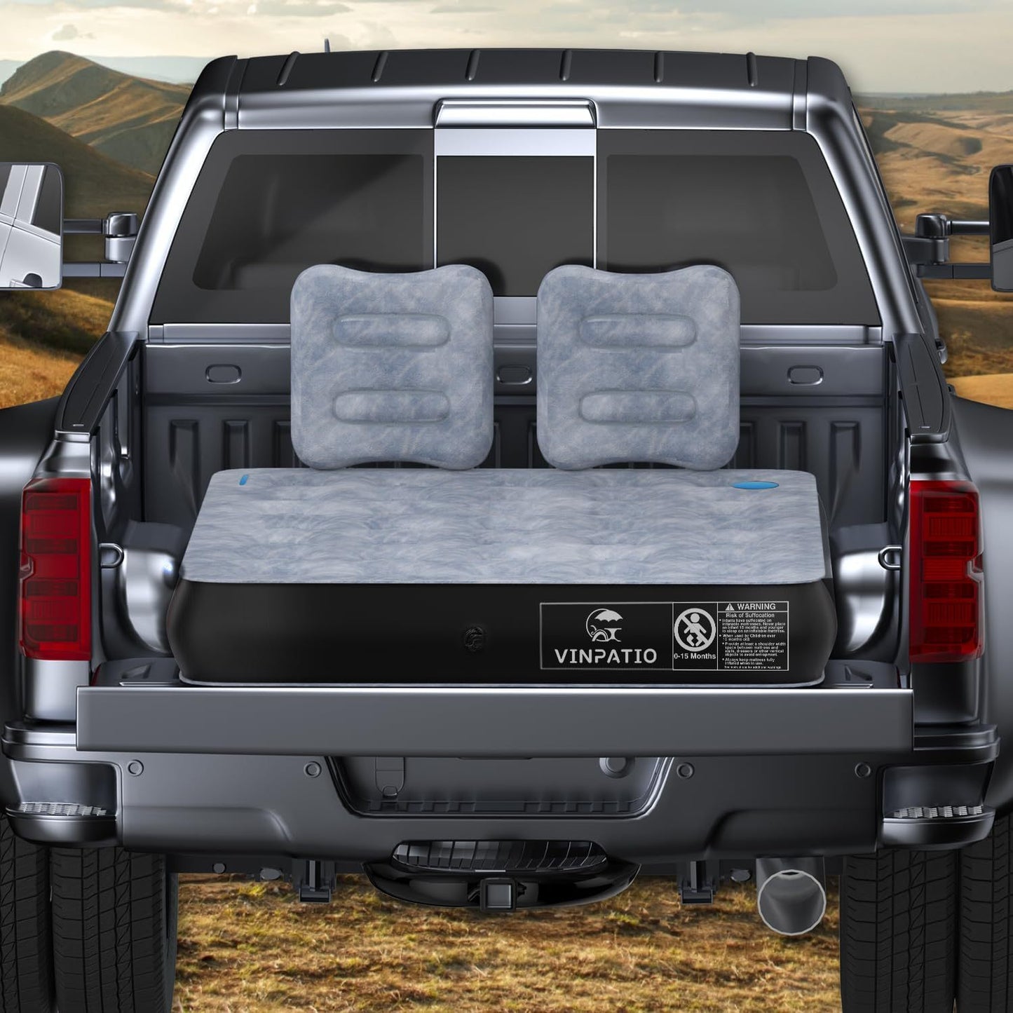 Full Size Truck Inflatable Mattress, Fits For 5.5-6.5 Ft Trucks, Inflatable Pickup Truck  Air Bed, With Phone Slot And Cup Slot, 2 Pillows, Suitable For Outdoor And Indoor