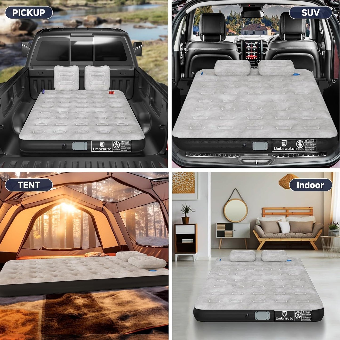 Full Size Truck Inflatable Mattress, Fits For 5.5-6.5 Ft Trucks, Inflatable Pickup Truck  Air Bed, With Phone Slot And Cup Slot, 2 Pillows, Suitable For Outdoor And Indoor