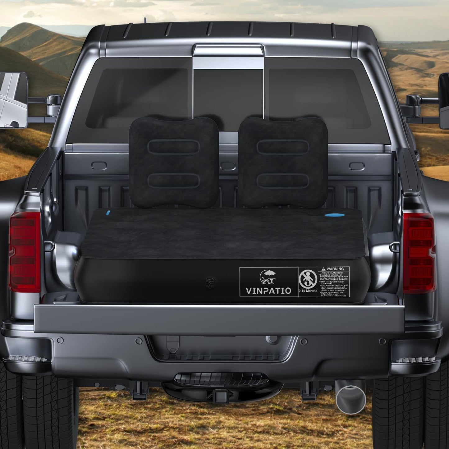 Full Size Truck Inflatable Mattress, Fits For 5.5-6.5 Ft Trucks, Inflatable Pickup Truck  Air Bed, With Phone Slot And Cup Slot, 2 Pillows, Suitable For Outdoor And Indoor