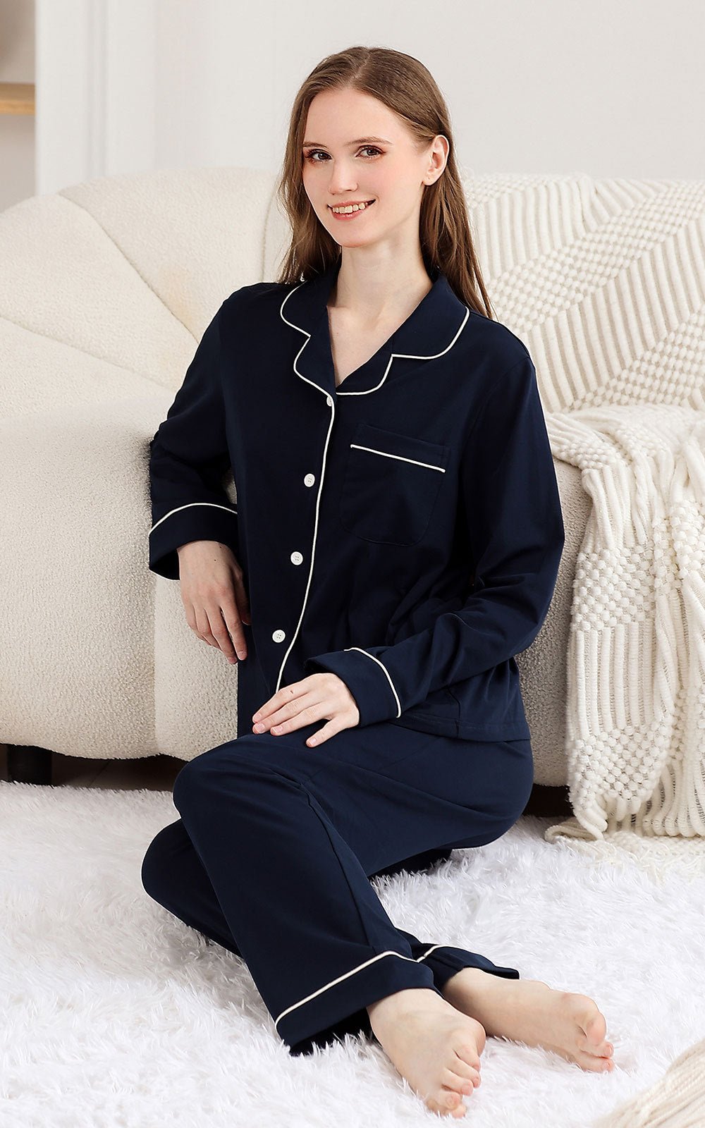 Womens Pajama Sets Comfy Fall Winter Pajama Set Long Sleeve Sleepwear 2 Pcs Pjs Nightwear S-XXL