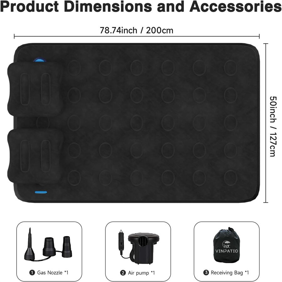 Full Size Truck Inflatable Mattress, Fits For 5.5-6.5 Ft Trucks, Inflatable Pickup Truck  Air Bed, With Phone Slot And Cup Slot, 2 Pillows, Suitable For Outdoor And Indoor